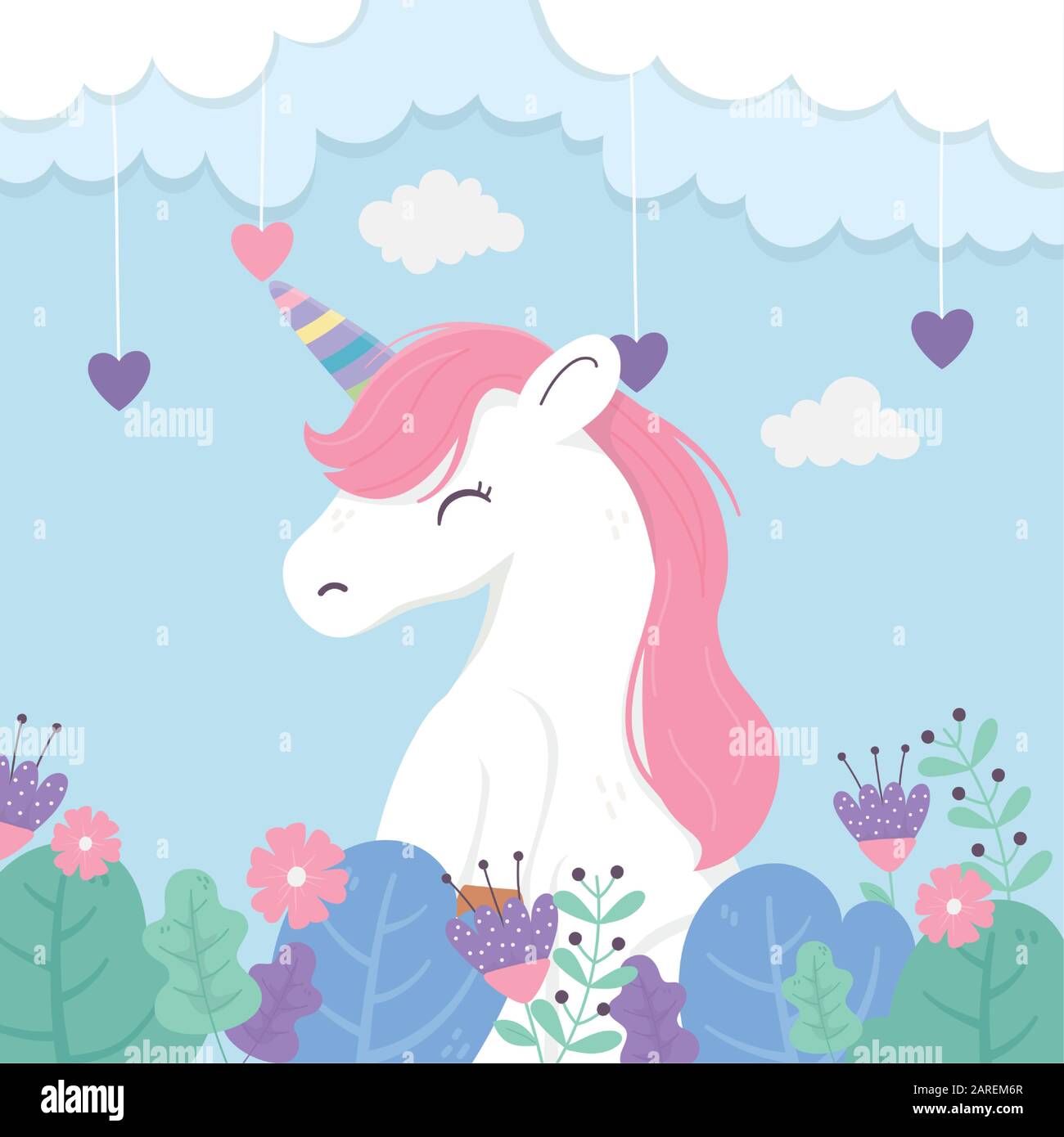 unicorn flowers hearts cloud sky fantasy magic dream cute cartoon ...