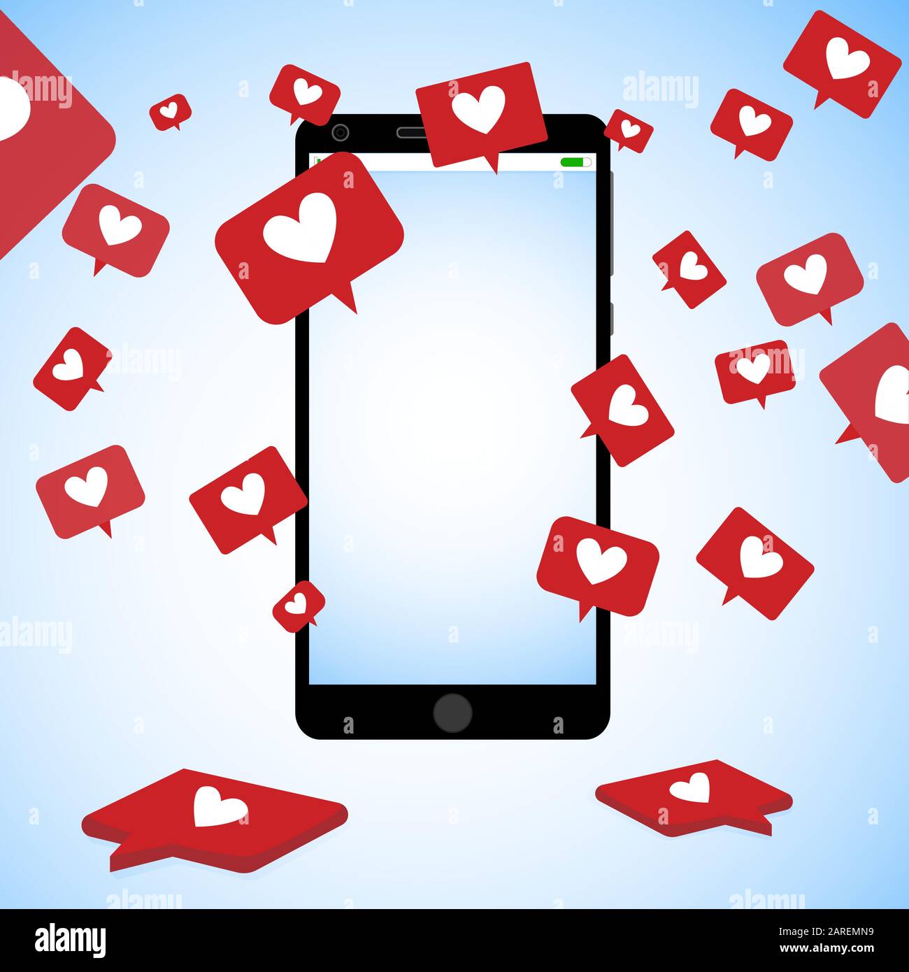 Social media addiction, depend on likes, nomophobia. Vector communication in internet, social media smartphone online, network addict of notification Stock Vector