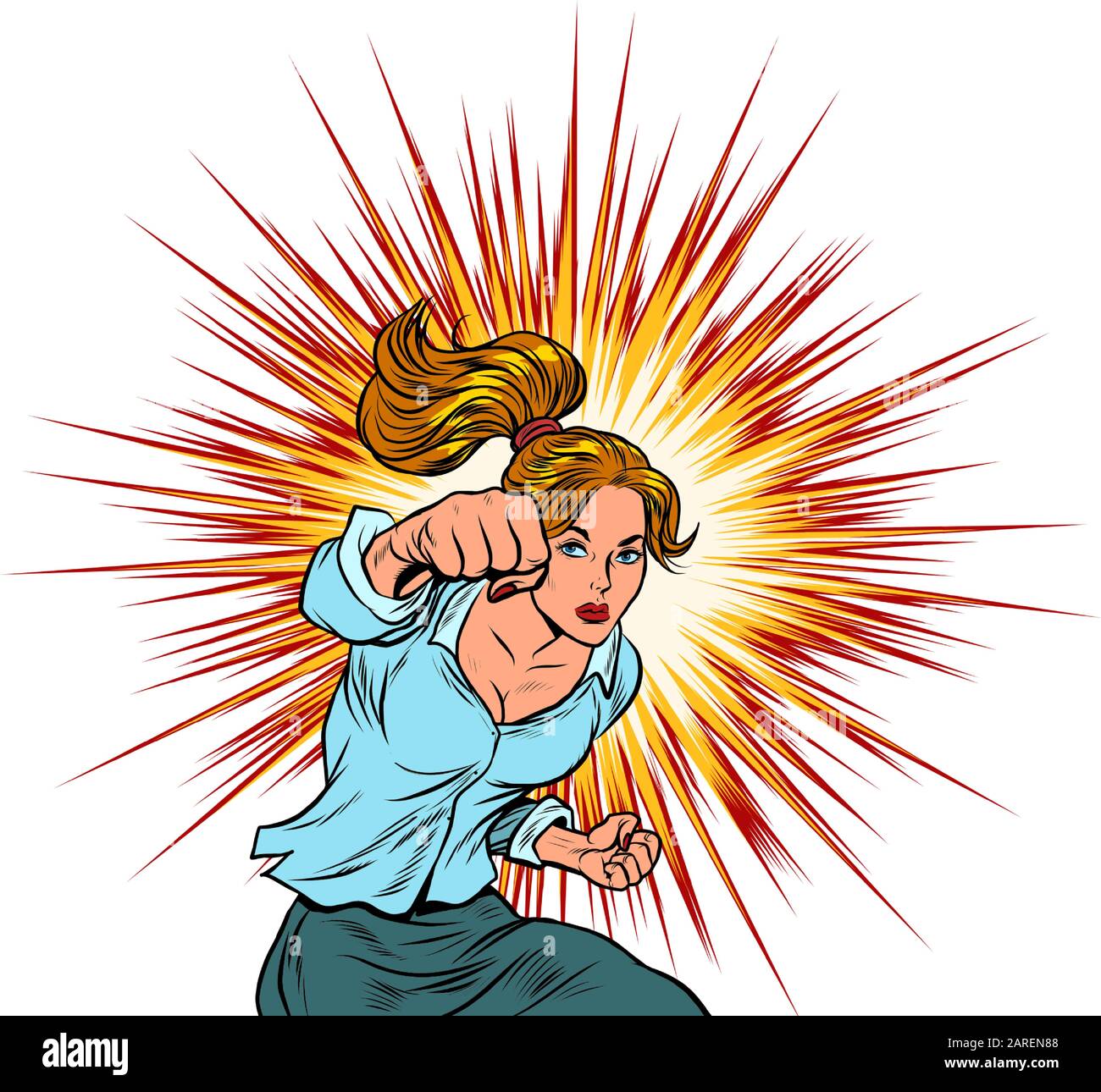 Female force is a blow. Feminism Stock Vector