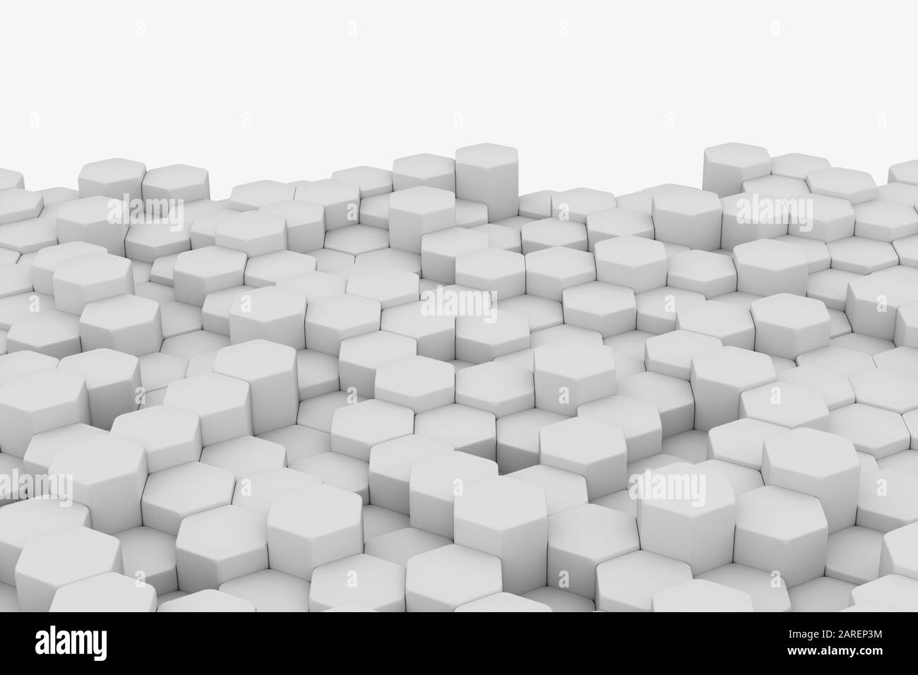 White wall of honeycombs. Chaotic Cubes Wall Background. Panorama with high resolution wallpaper. 3d Render Illustration Stock Photo