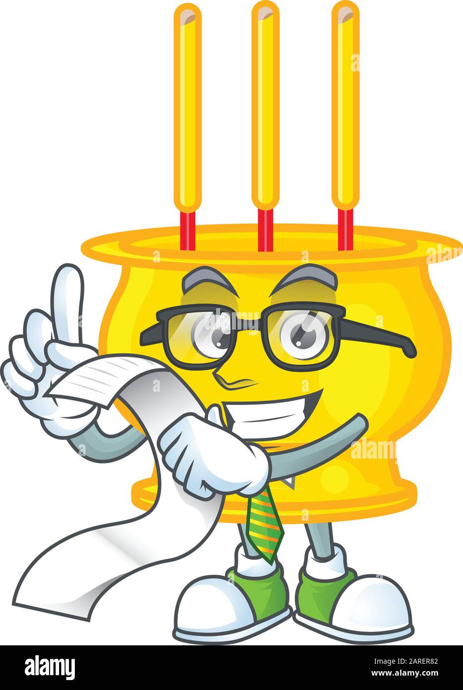 A funny cartoon character of chinese gold incense with a menu Stock ...