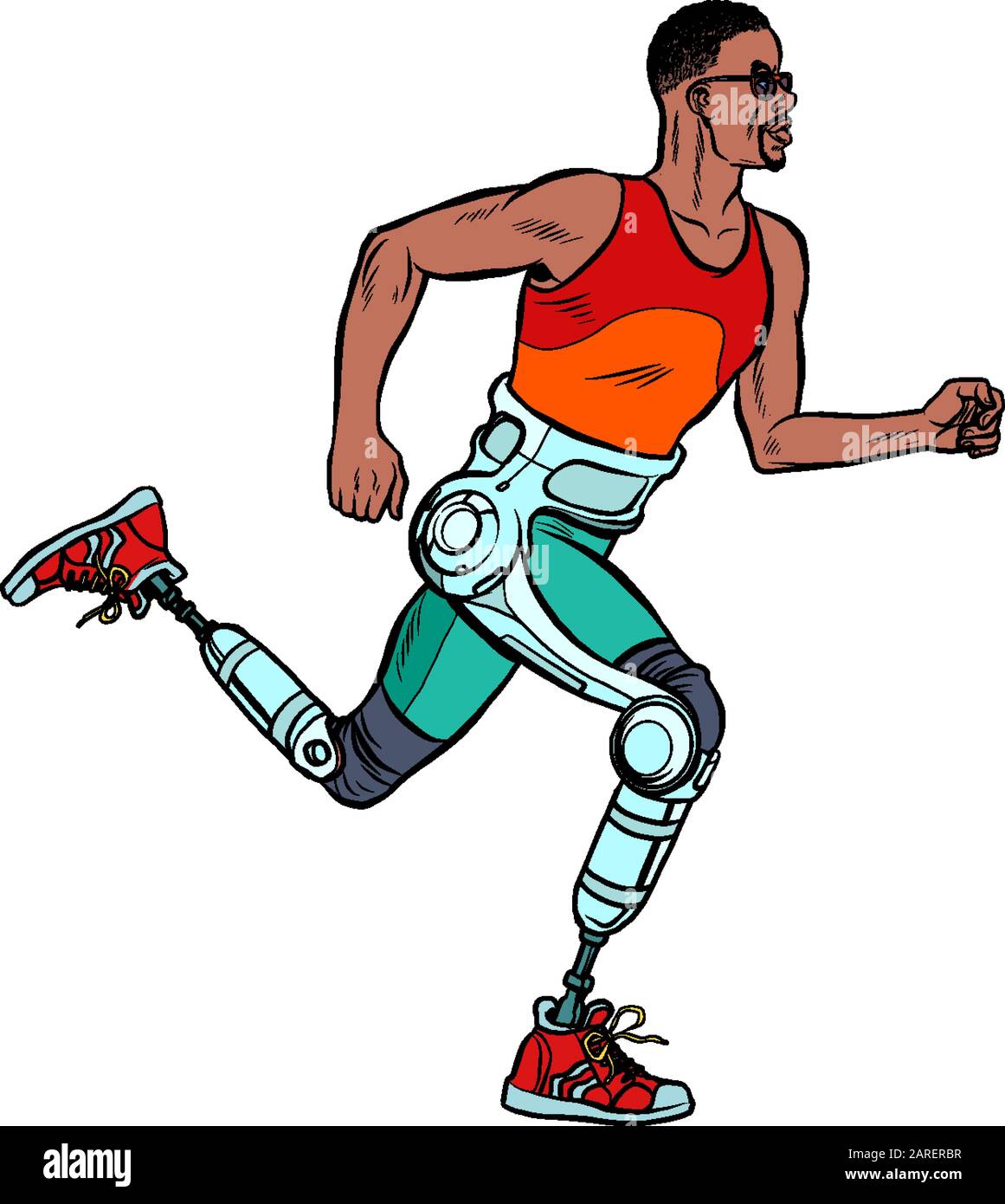 disabled african man running with legs prostheses Stock Vector