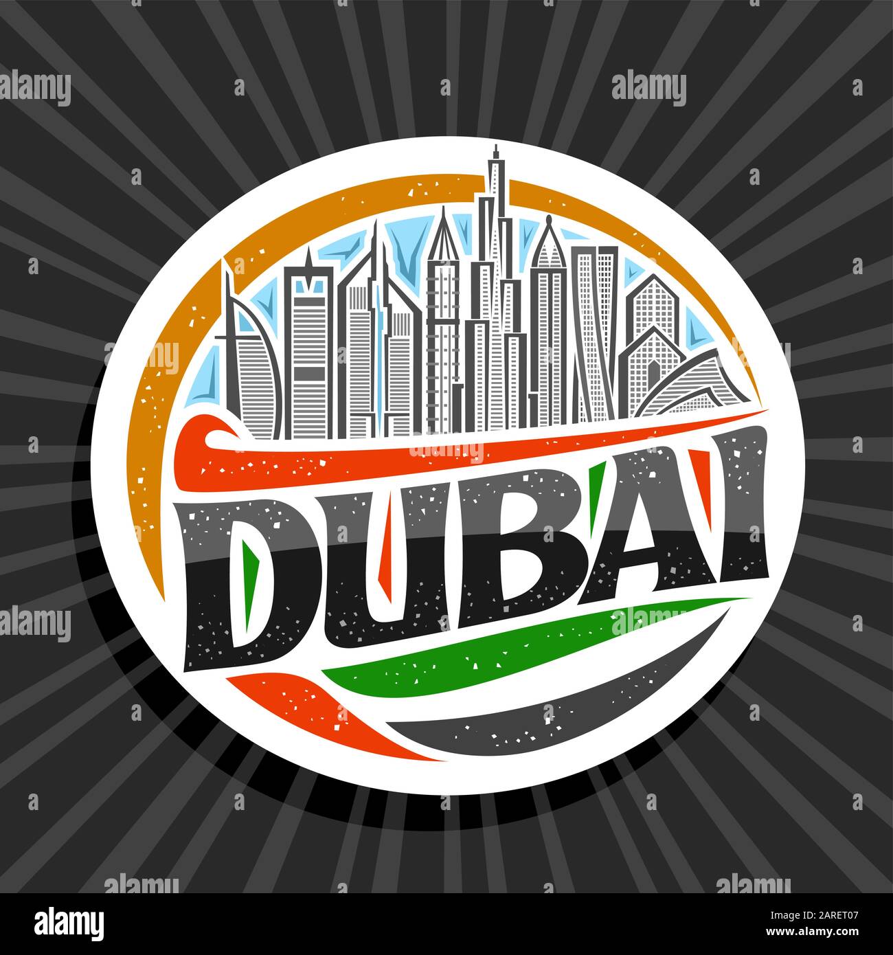 Vector Logo For Dubai White Decorative Round Tag With Line