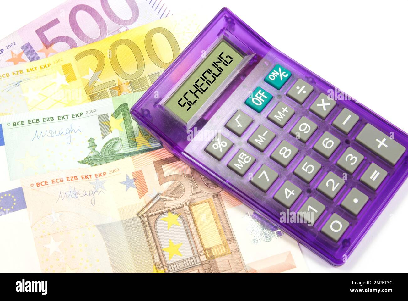 Euro banknotes, a calculator and the divorce Stock Photo
