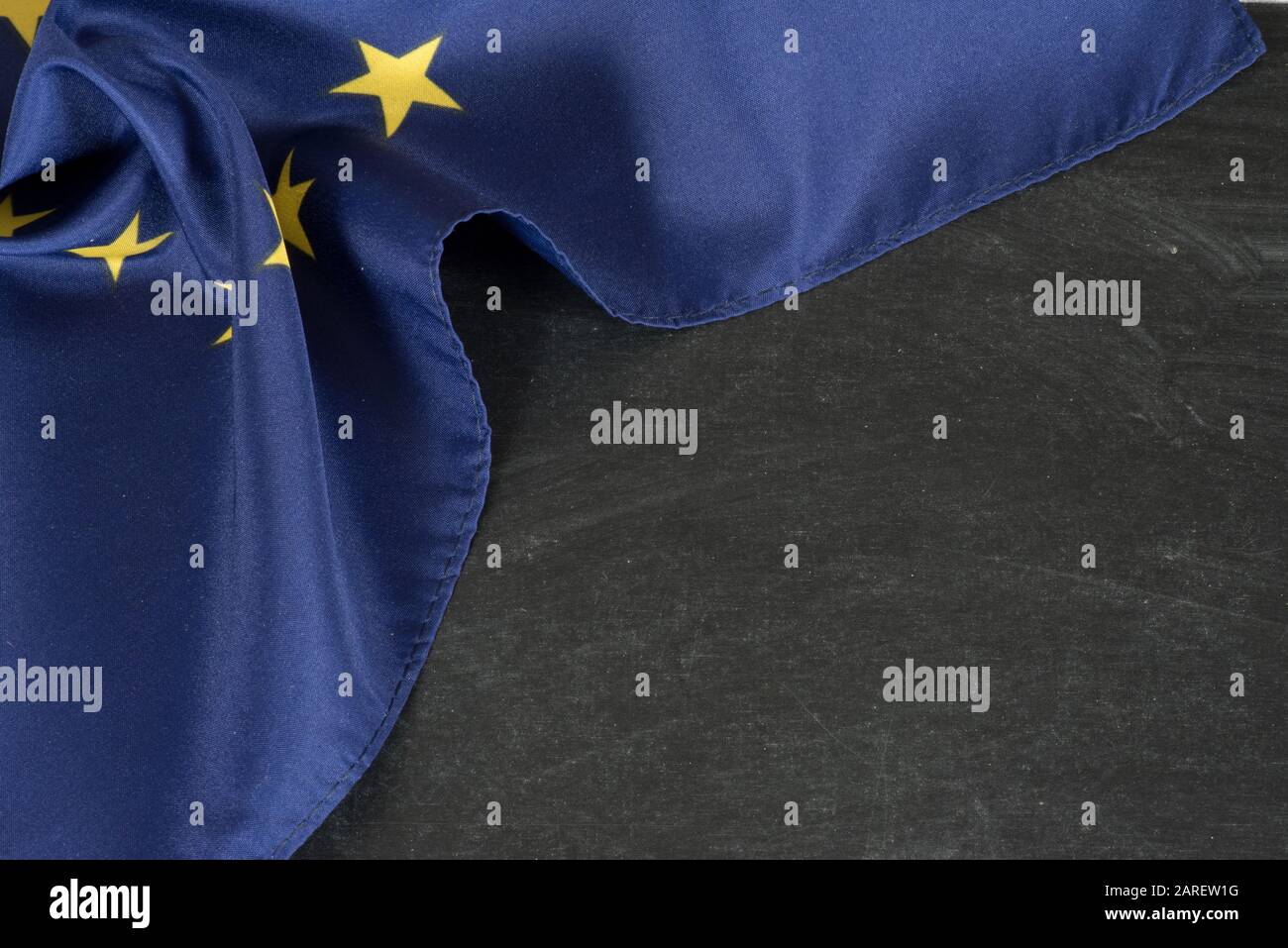 Flag of the European Union EU and black chalk board as a template for editing Stock Photo