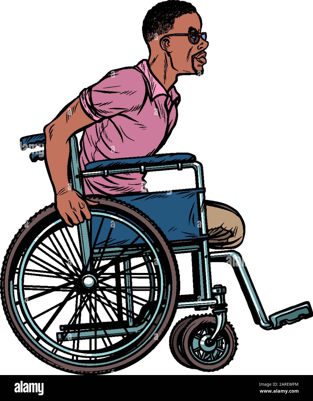 legless african man disabled veteran in a wheelchair Stock Vector