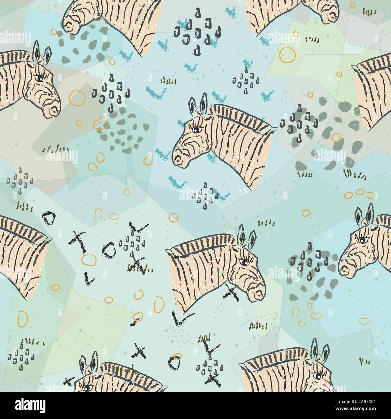 Seamless Pattern With Cute Hand Drawn Zebras. Scandinavian Style ...