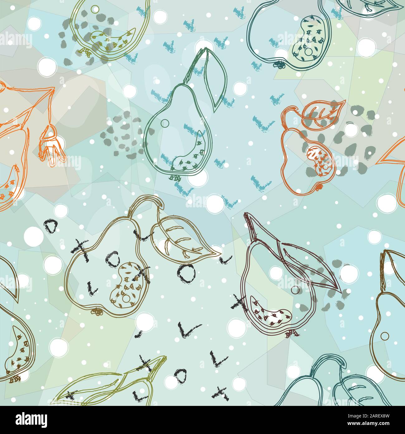 Seamless Pattern with Cute Hand Drawn Pears. Scandinavian Style. Stock Vector
