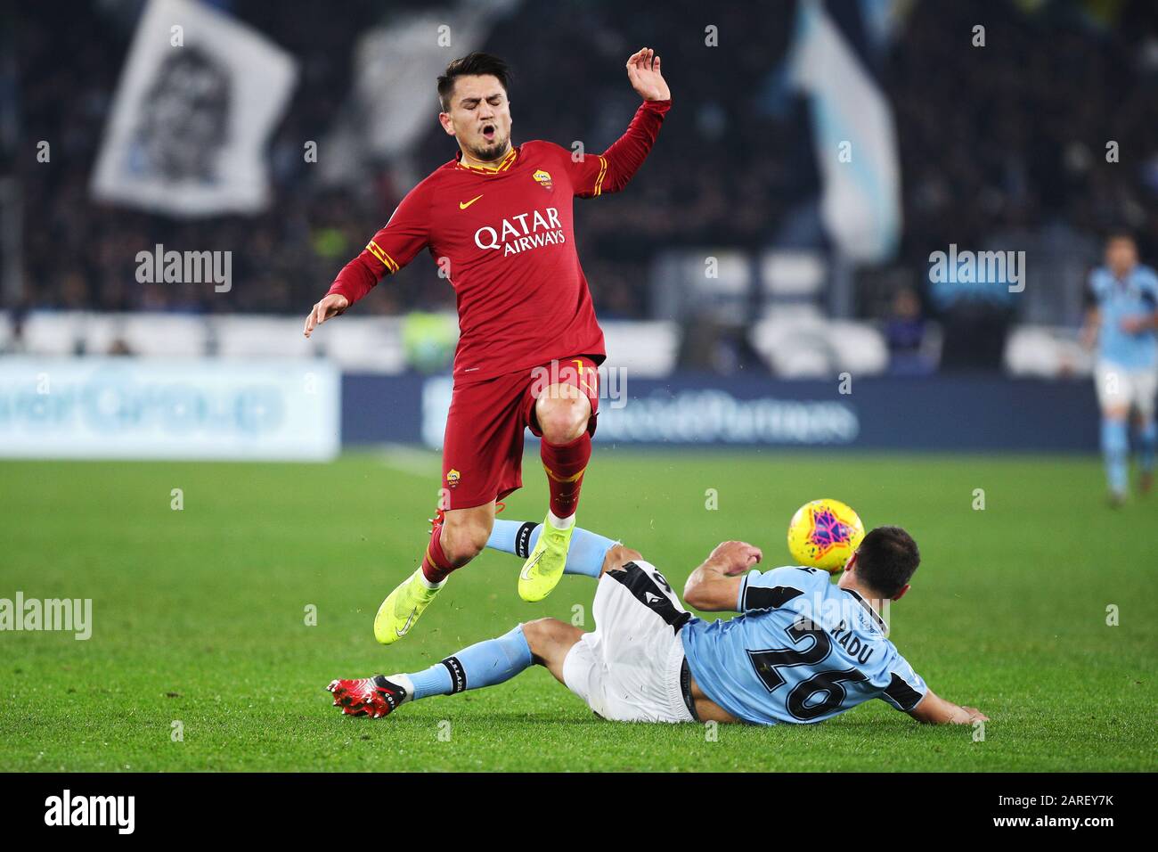 Cengiz Roma Cengiz Under of Roma (UP) and Stefan Radu of Lazio (D) in action during ...