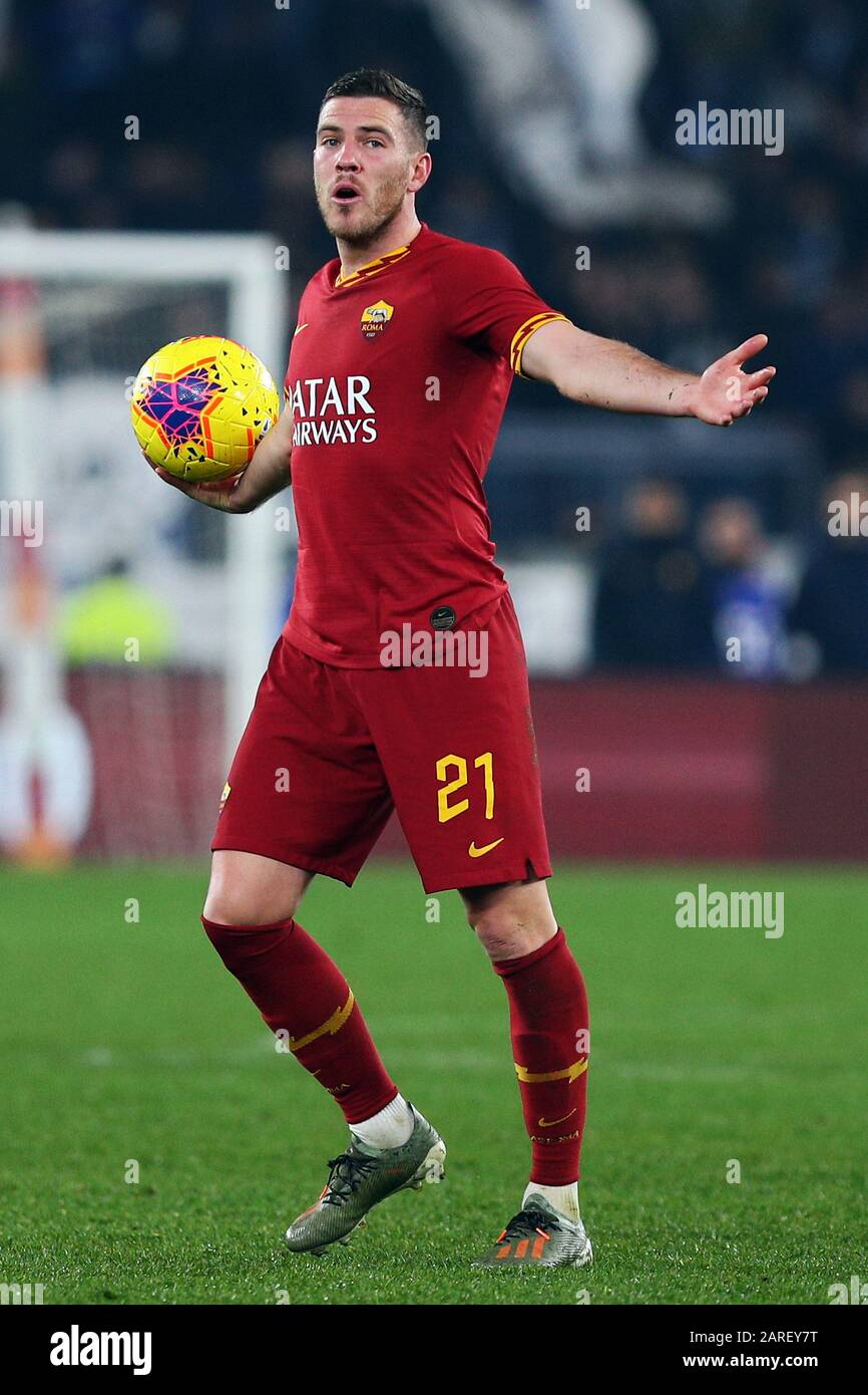 Jordan Veretout of Roma reacts during the Italian championship Serie A  football match between AS Roma and SS Lazio on January 26, 2020 at Stadio  Olimpico in Rome, Italy - Photo Federico