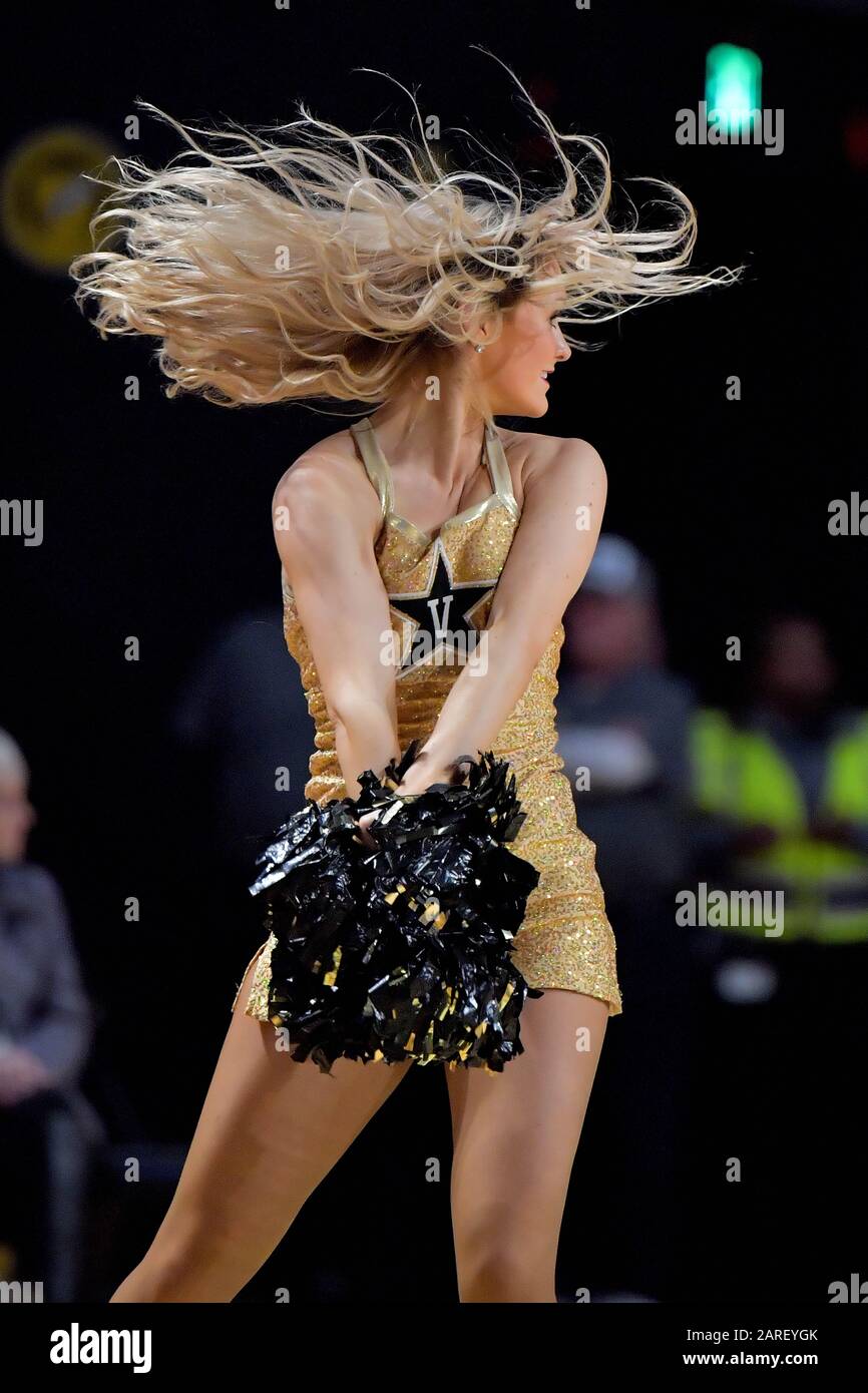 Vanderbilt Commodores dance team member performs during the second half of an NCAA SEC basketball game against the Alabama Crimson Tide at Memorial Gym. Alabama won 77-62. Wednesday, Jan 22, 2020, in Nashville. (Photo by IOS/ESPA-Images) Stock Photo