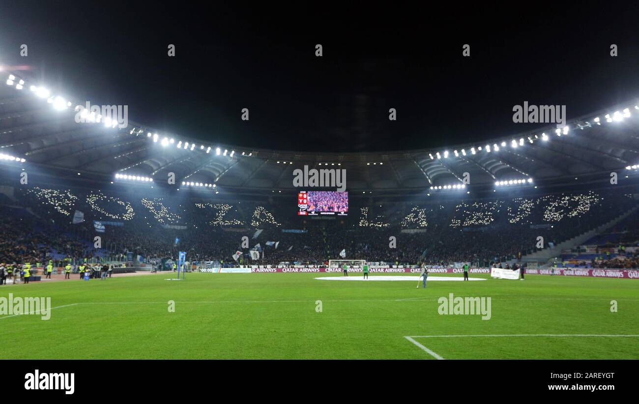 Lazio supporters during the Italian championship Serie A football match between AS Roma and SS Lazio on January 26, 2020 at Stadio Olimpico in Rome, Italy - Photo Federico Proietti/ESPA-Images Stock Photo