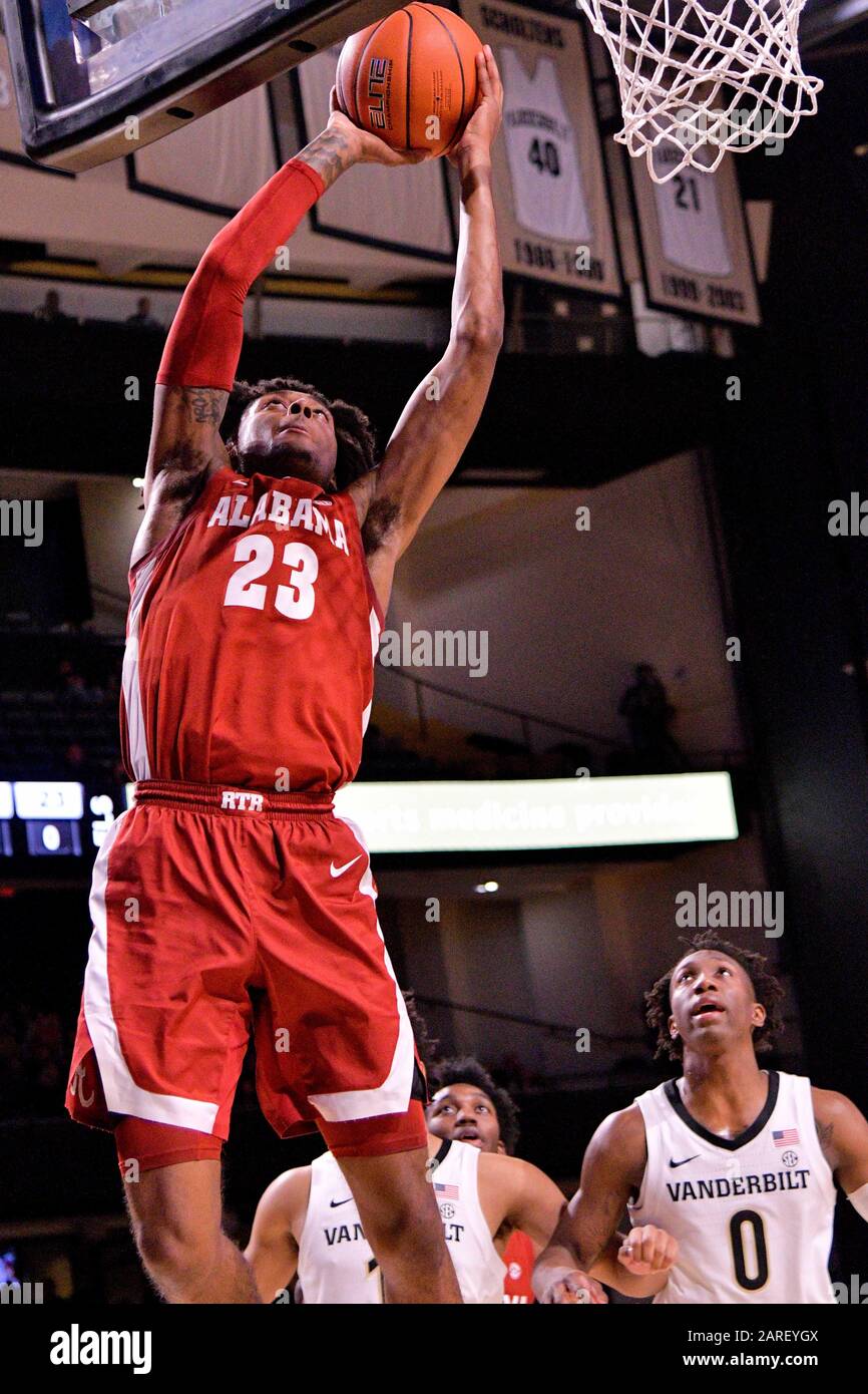 Alabama Crimson Tide guard John Petty Jr. (23) shoots against Vanderbilt Commodores guard Saben Lee (0) during the first half of an NCAA SEC basketball game at Memorial Gym. Wednesday, Jan 22, 2020, in Nashville. Alabama defeated Vanderbilt 77-62.  (Photo by IOS/ESPA-Images) Stock Photo