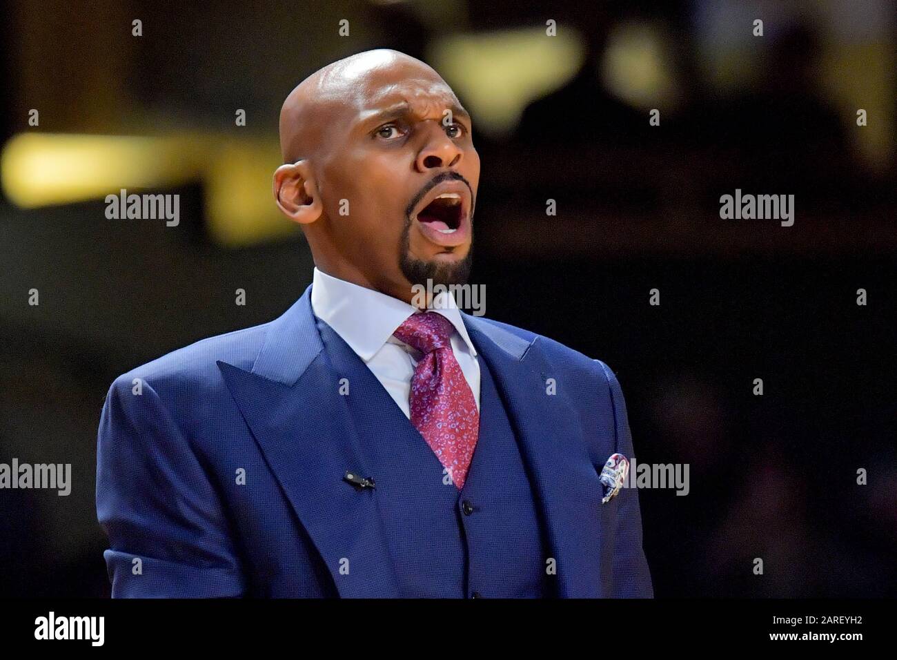 Vanderbilt Commodores head coach Jerry Stackhouse during the first half against the Alabama Crimson Tide of an NCAA SEC basketball game at Memorial Gym. Wednesday, Jan 22, 2020, in Nashville.  Alabama defeated Vanderbilt 77-62. (Photo by IOS/ESPA-Images) Stock Photo
