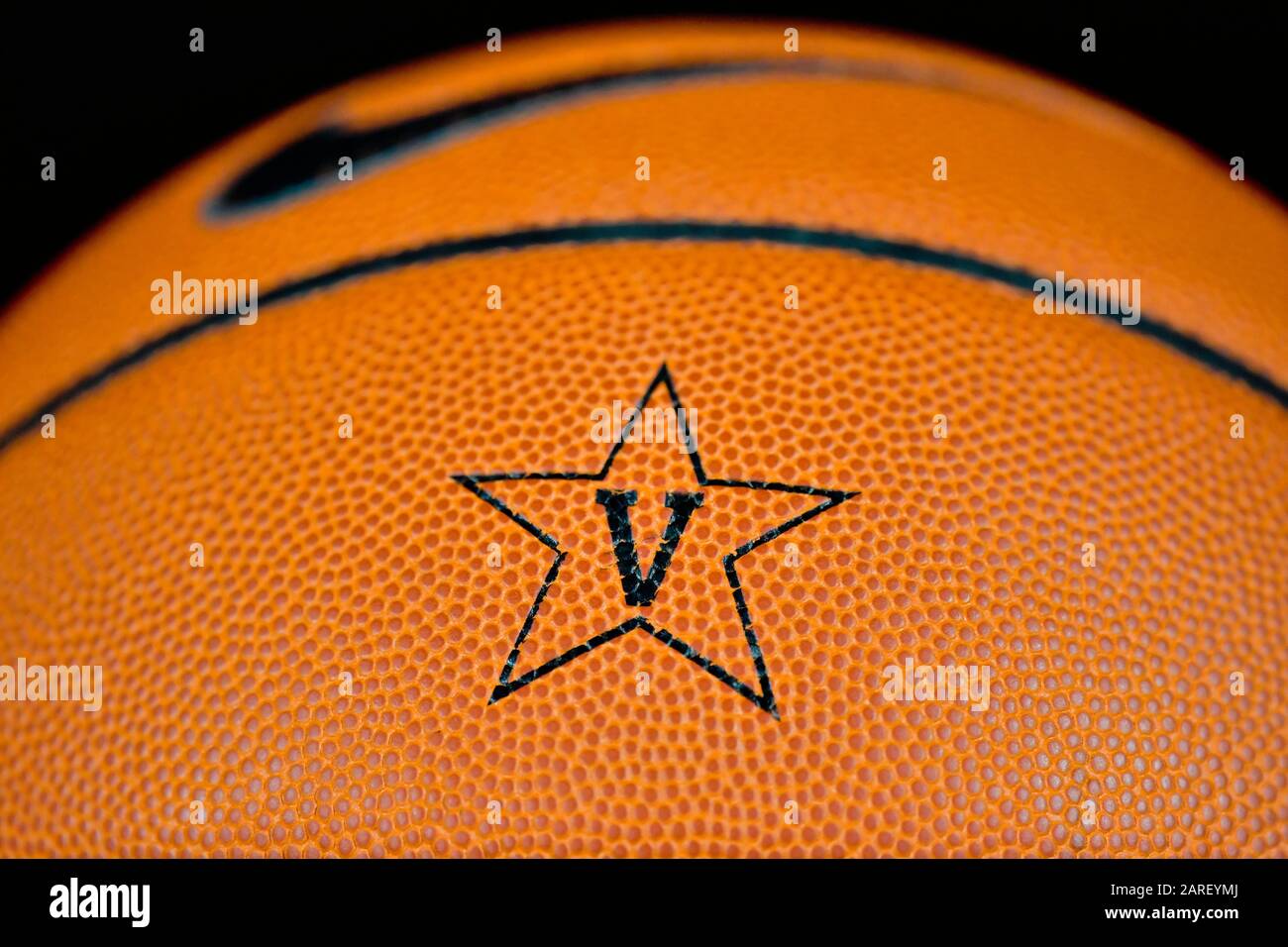 A Vanderbilt Commodores logo court side on a Nike basketball prior to an NCAA SEC basketball game against the Alabama Crimson Tide at Memorial Gym. Wednesday, Jan 22, 2020, in Nashville. (Photo by IOS/ESPA-Images) Stock Photo