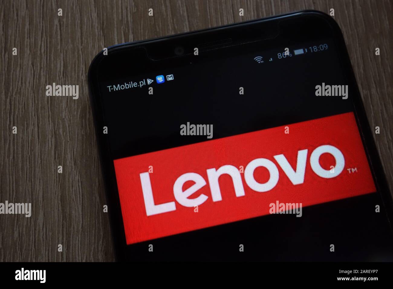 Lenovo logo displayed on a modern smartphone Stock Photo