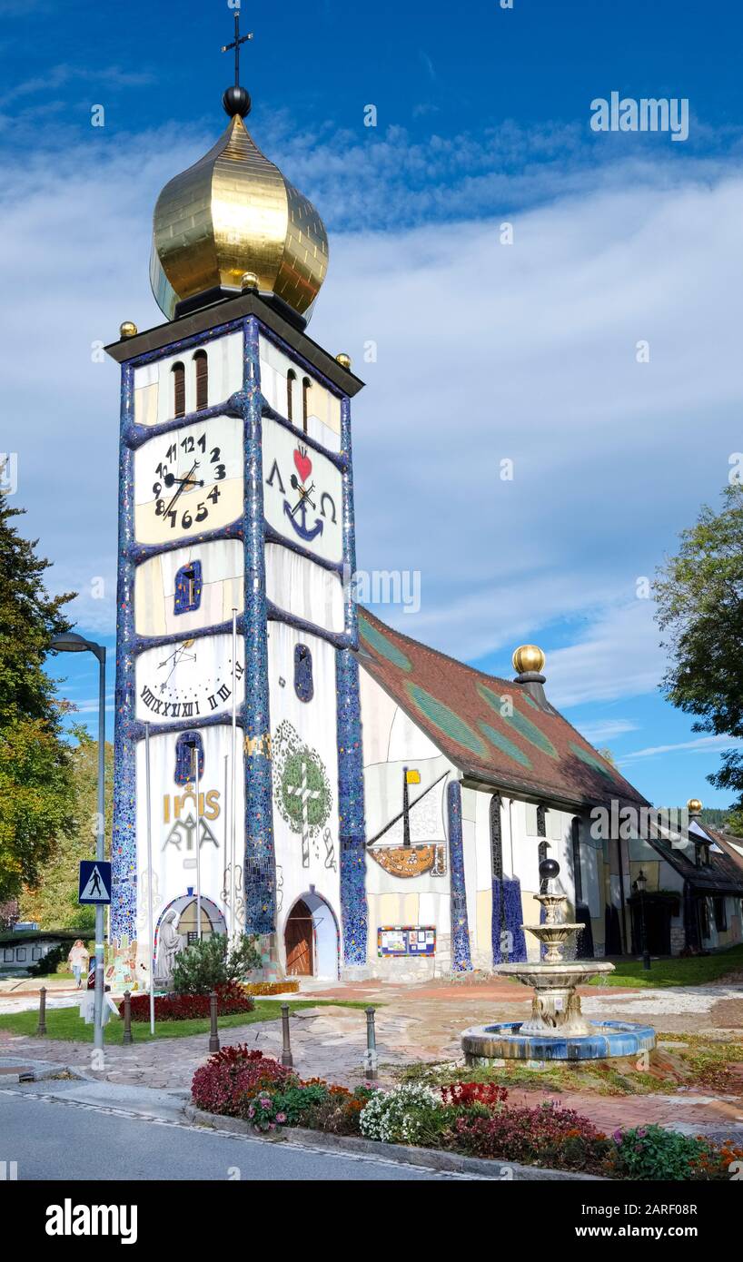 St Barbara Church, (St.Barbara-Kirche)  Bärnbach, Austria. Re-designed by the architect,  Friedensreich Hundertwasser. Stock Photo
