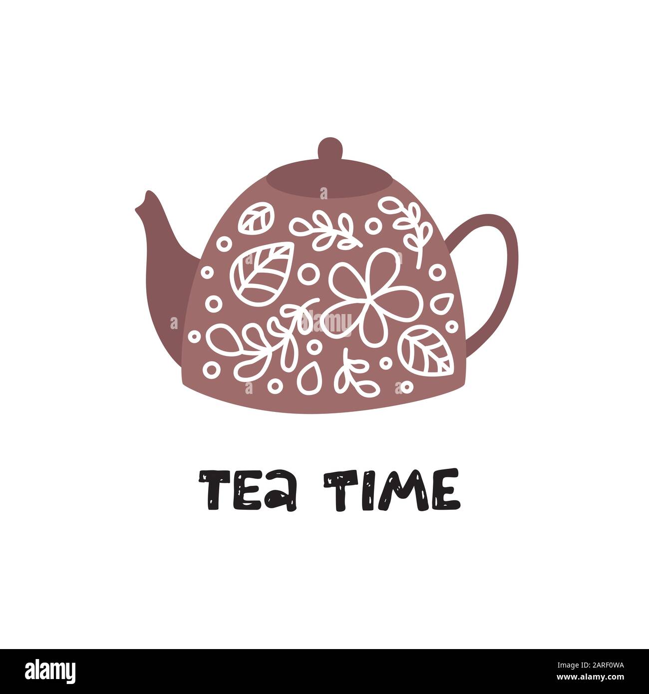 Tea time. Teapot with floral design elements. Restaurant menu or