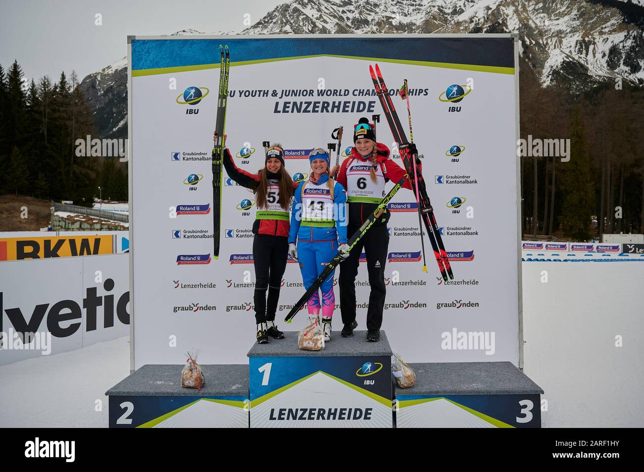 Lenzerheide, Schweiz, 27. Januar 2020. Die Siegerinnen (von links nach