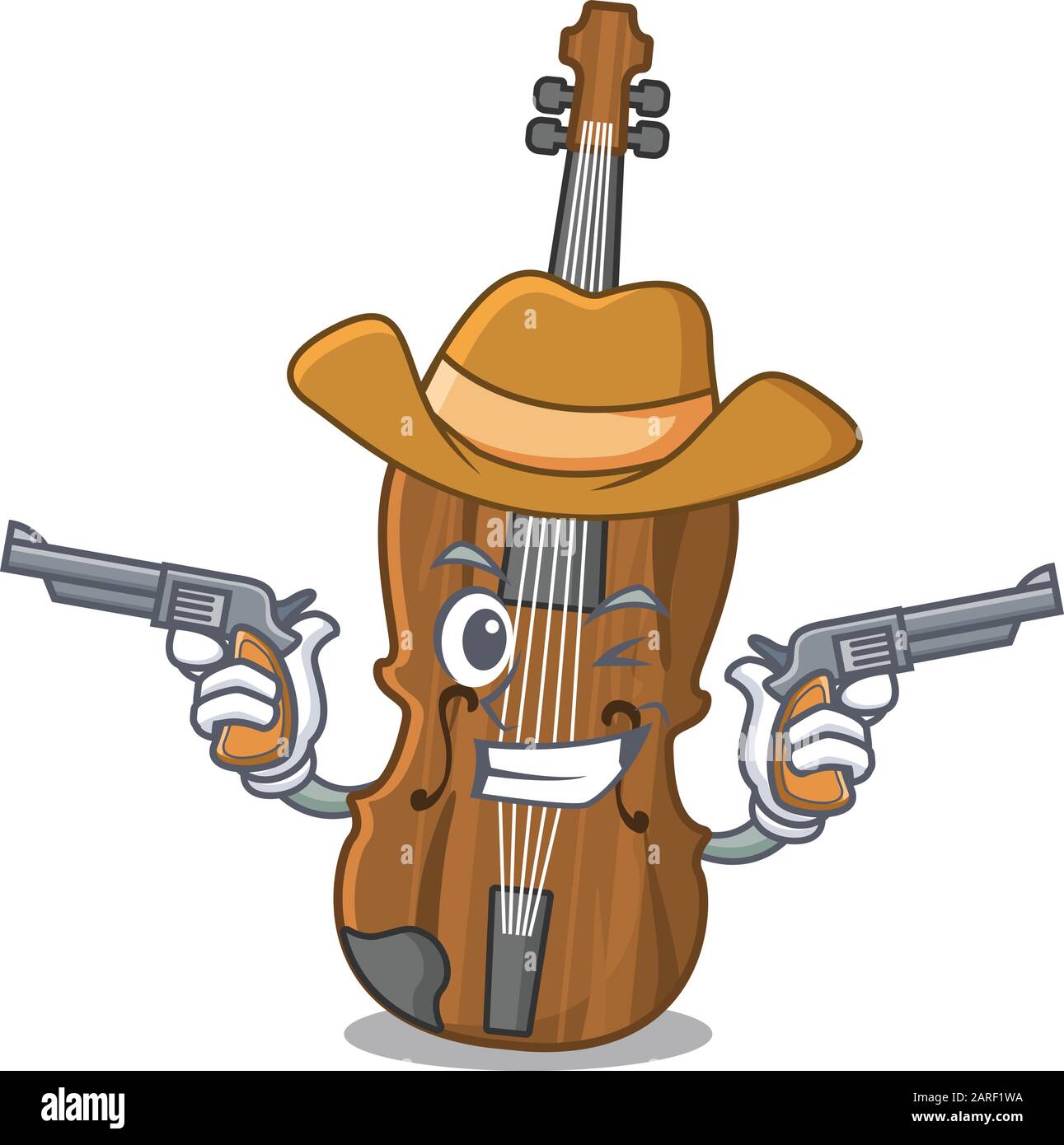 Violin dressed as a Cowboy having guns Stock Vector