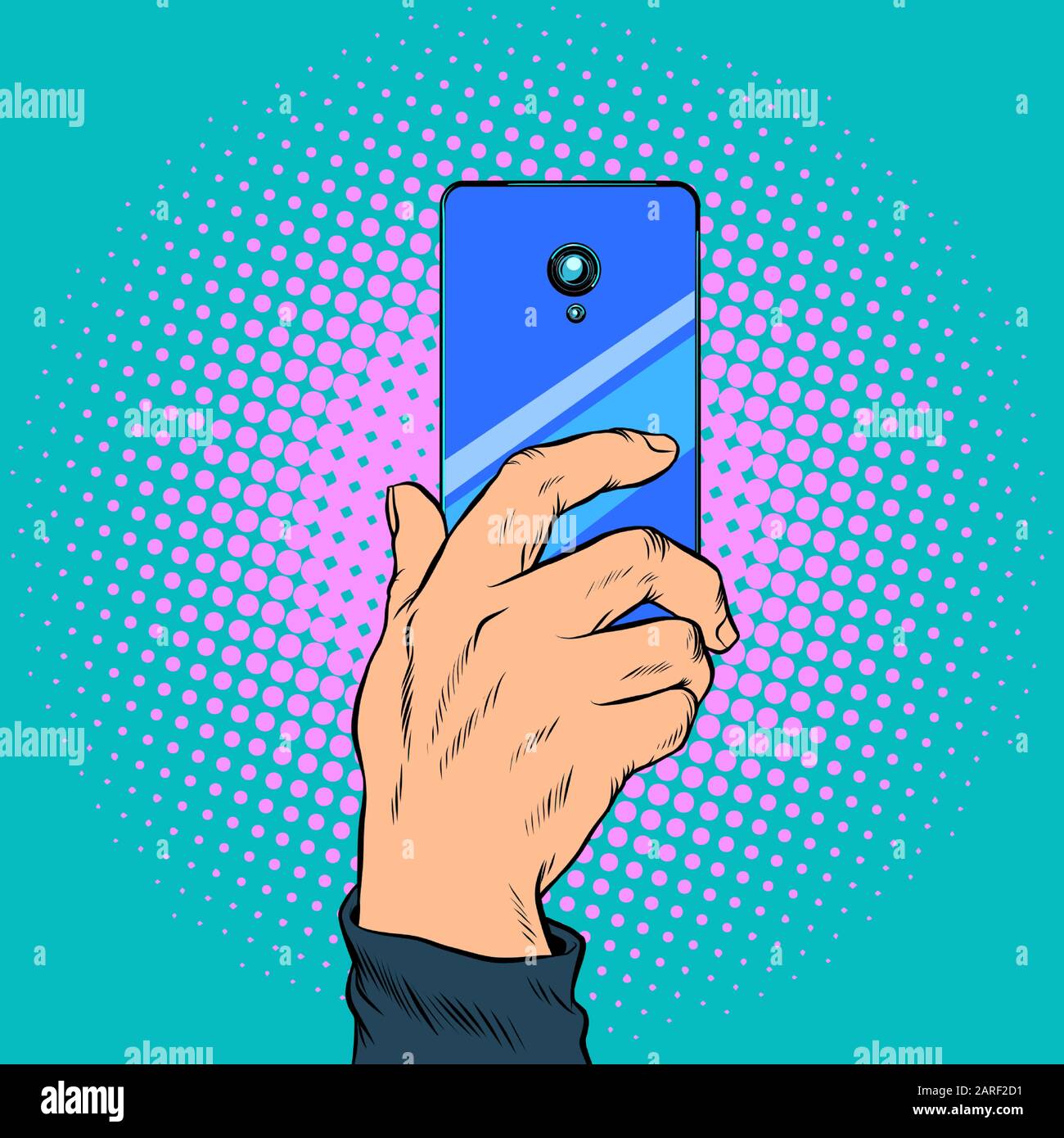 Close-up, smartphone in hand takes a photo Stock Vector