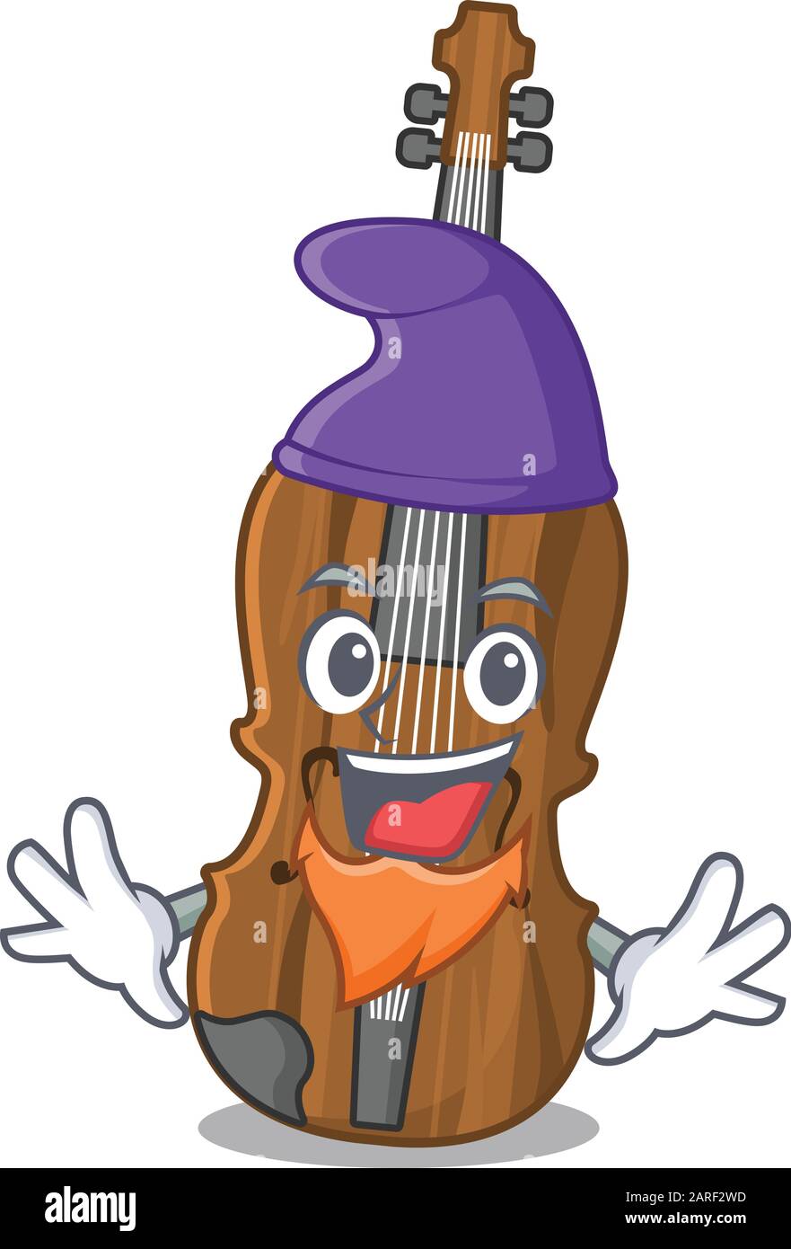 Funny violin cartoon mascot performed as an Elf Stock Vector Image