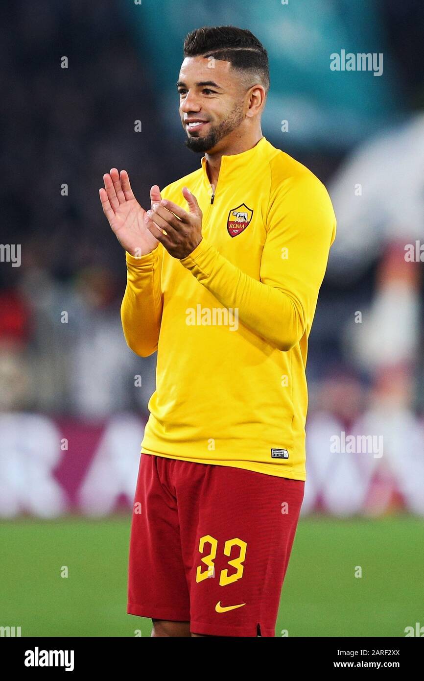 Juan Jesus of Roma reacts during warm up before the Italian championship Serie A football match between AS Roma and SS Lazio on January 26, 2020 at Stadio Olimpico in Rome, Italy - Photo Federico Proietti/ESPA-Images Stock Photo