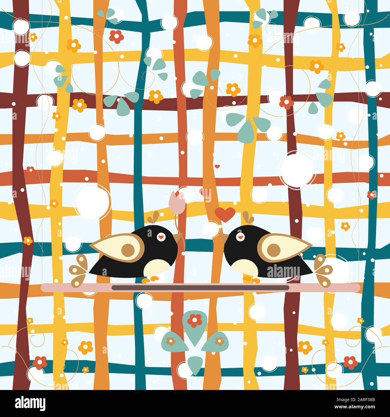 Love Bird Tree. Vector Card for Valentine Day. Vector Illustration ...