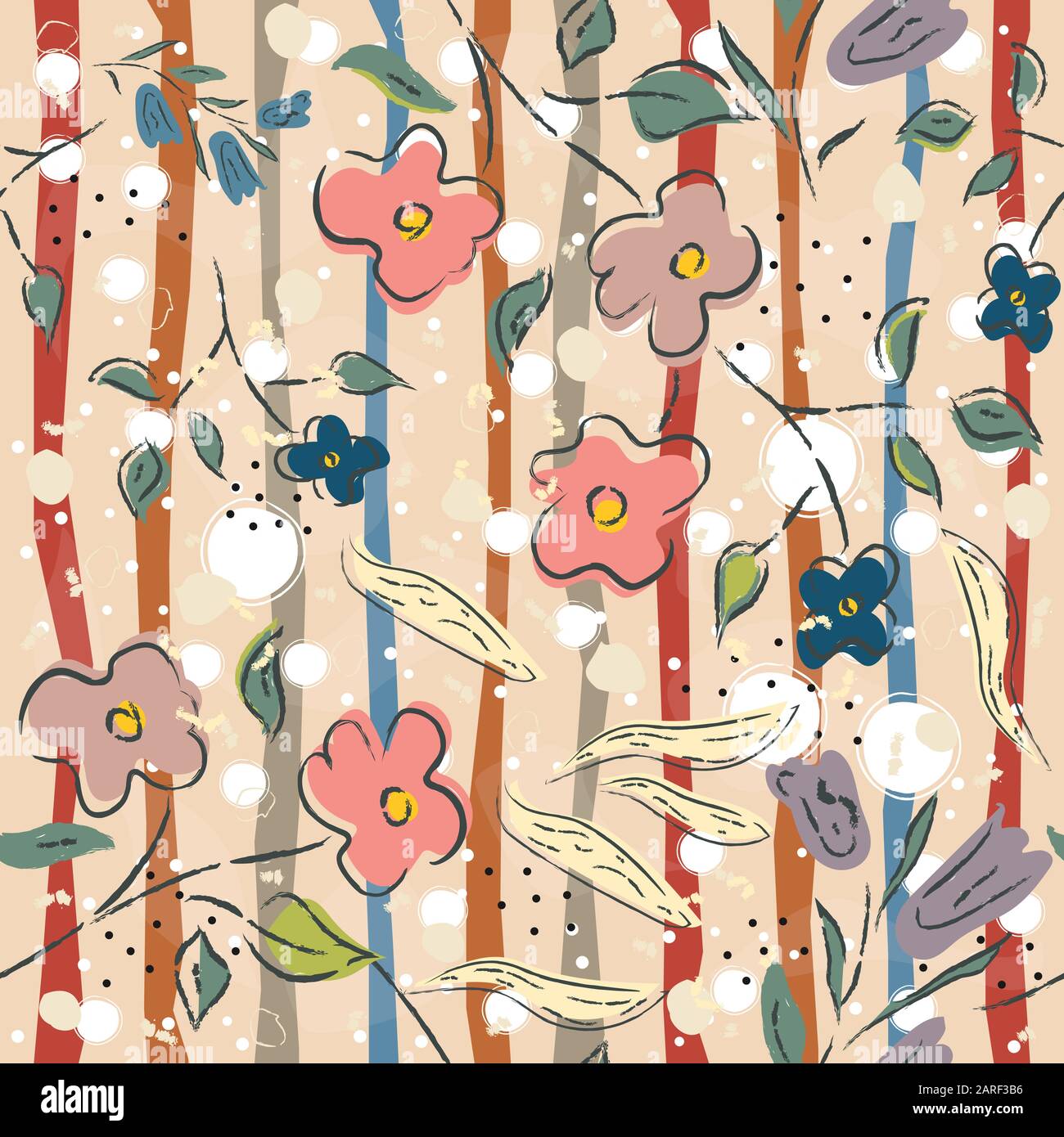 Hand Drawn Pattern with flowers, plants. Vector Illustration Stock ...