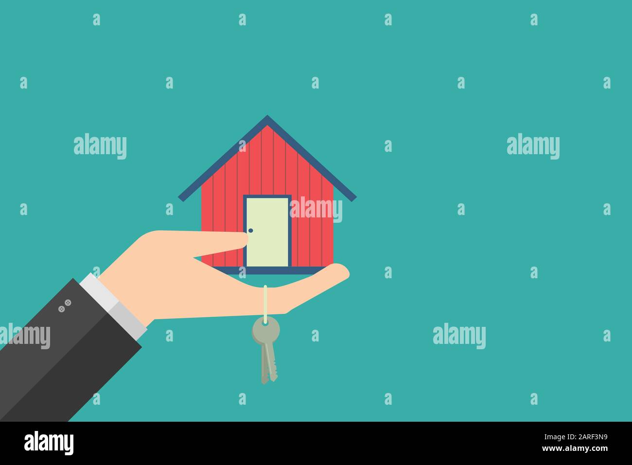 business finance concept, Hand holding home in palm and key . Vector ...
