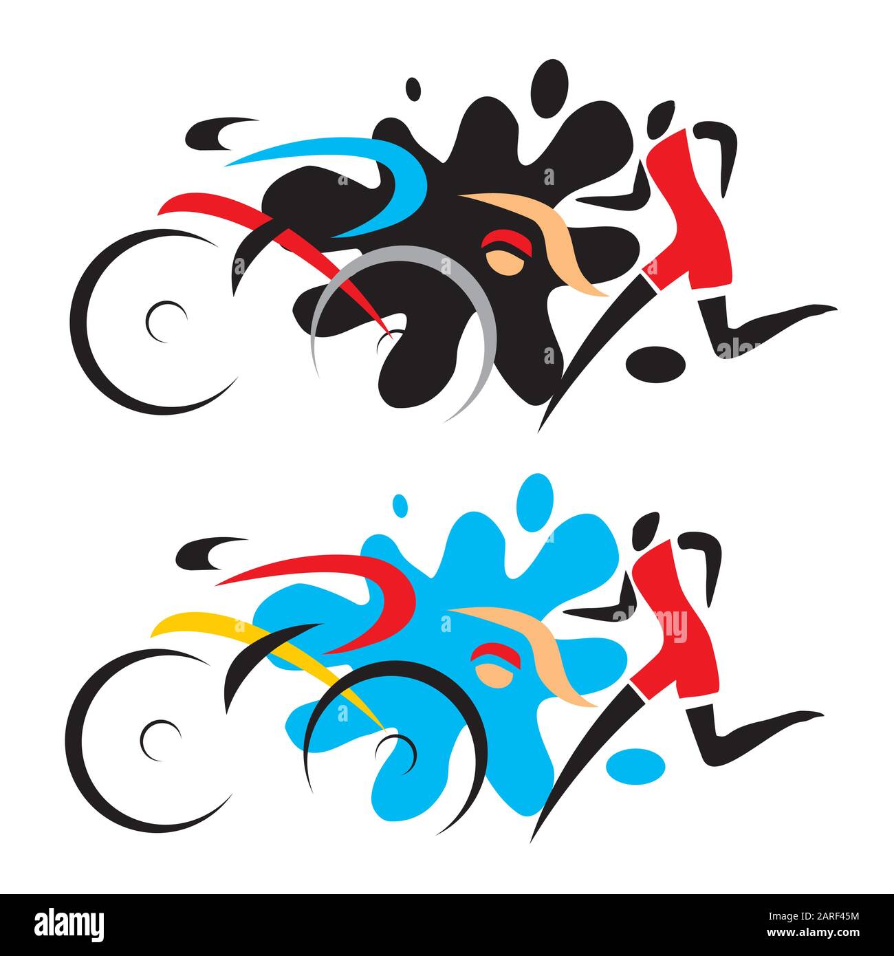 Triathlon race icons. Stylized illustration of Three triathlon athletes ...