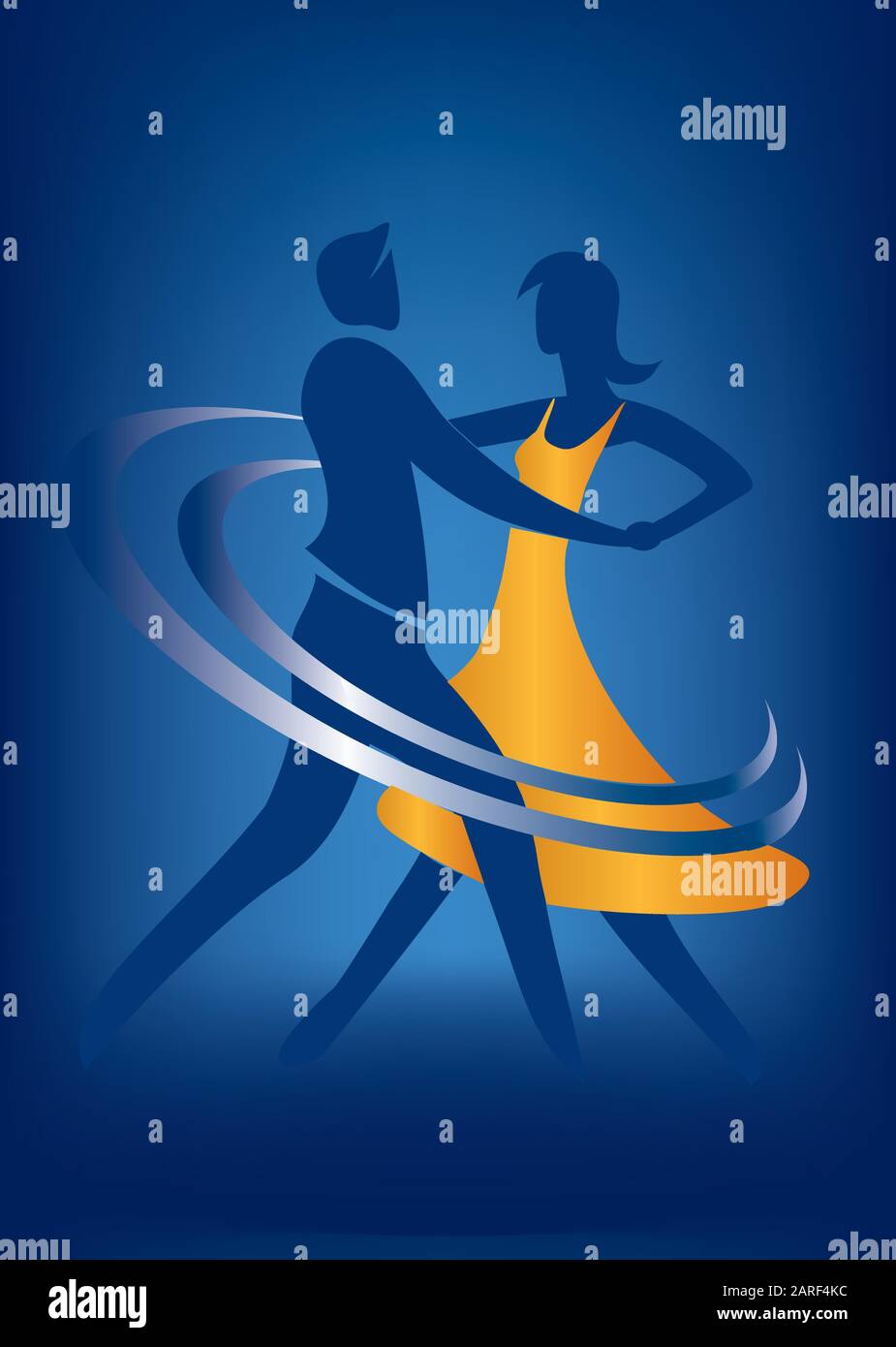 Balroom Dancers Couple. Illustration of Young couple dancing ballroom dance on blue background.Vector available Stock Vector