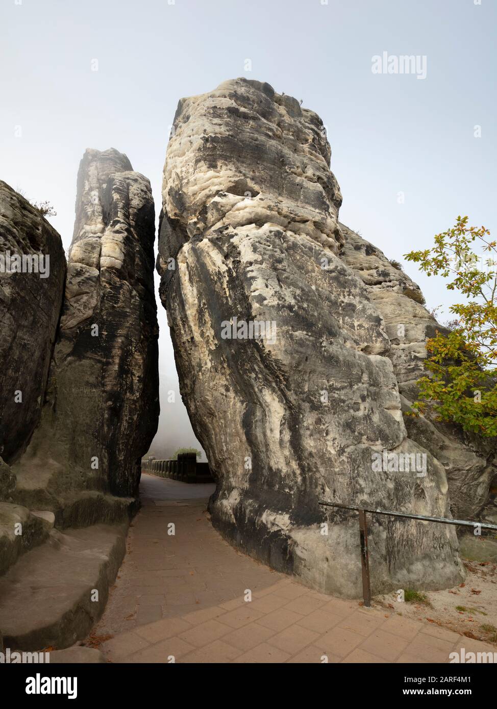 Passage between the rocks, Bastei, Elbe Sandstone Mountains, Saxon Switzerland National Park, Saxony, Germany, Europe Stock Photo