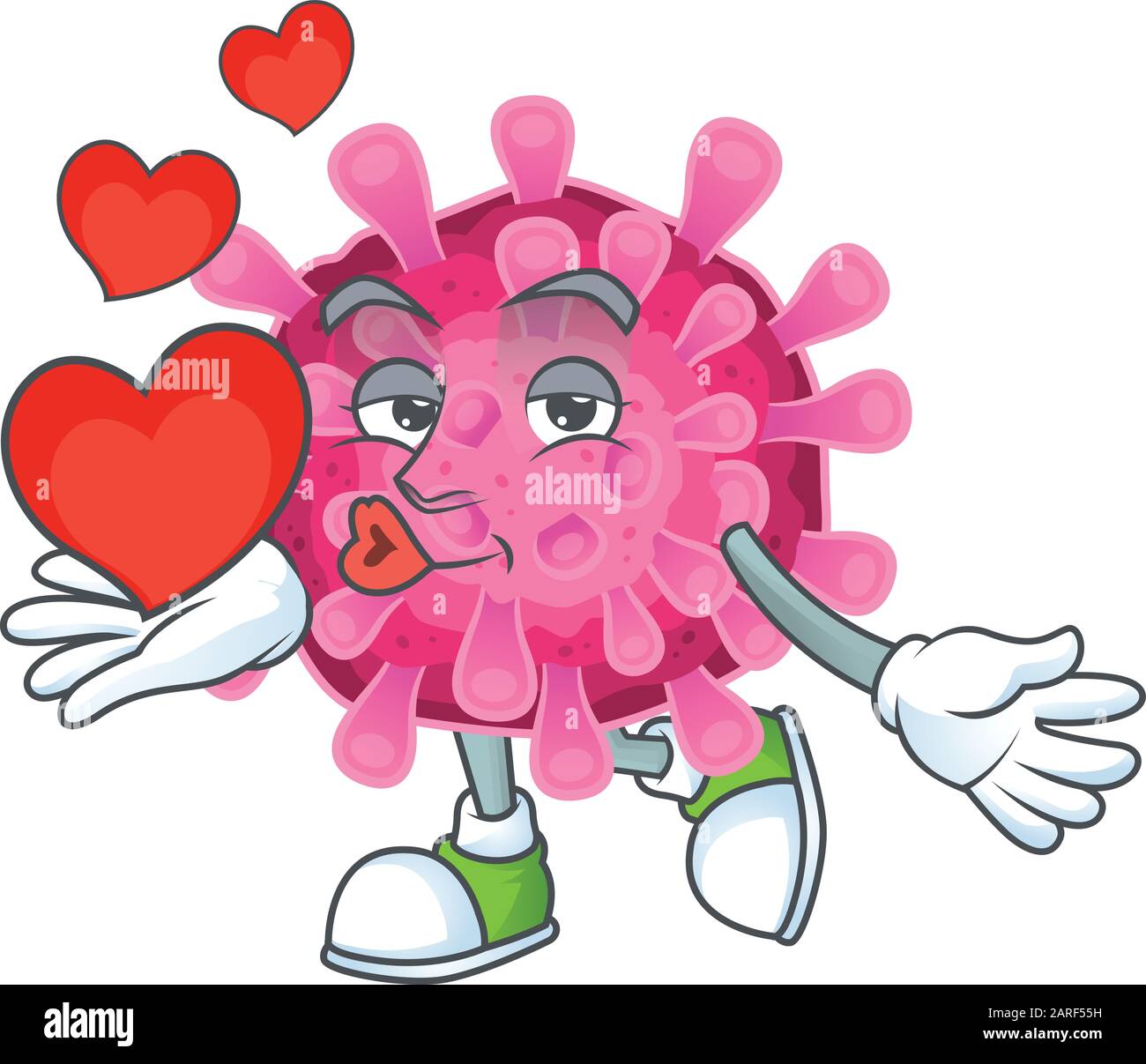 Funny Face Corona Virus Cartoon Character Holding A Heart Stock Vector Image Art Alamy