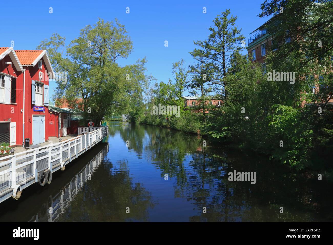 View down a canal in Liseberg amusement park in Gothenburg city, Sweden. Stock Photo
