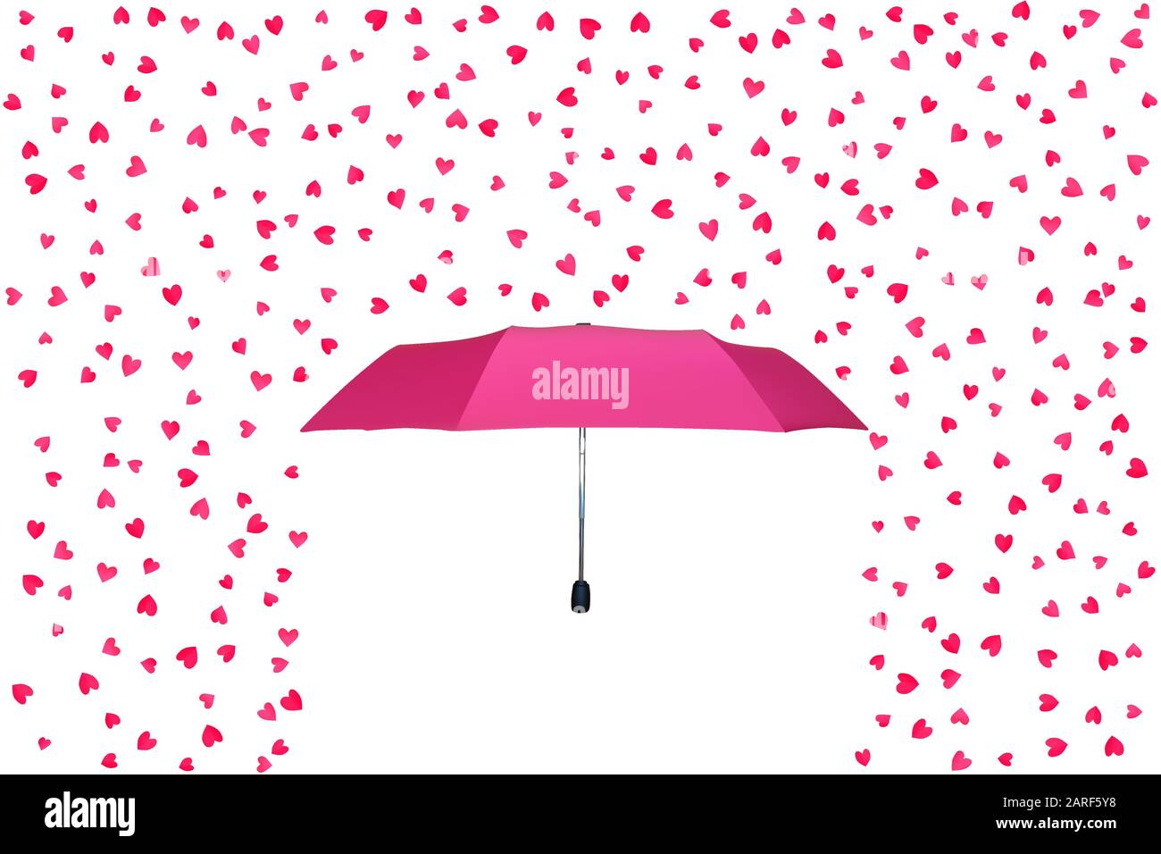 Valentine Day greeting card. Raining pink hearts. Pink umbrella. Vector ...