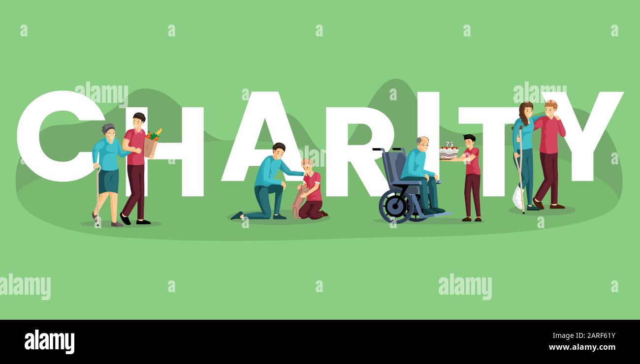 Charity word concept banner vector template. Voluntary activities