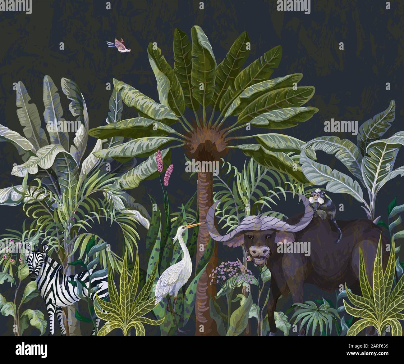 Border with bull and other animals in jungle. Vector Stock Vector Image ...