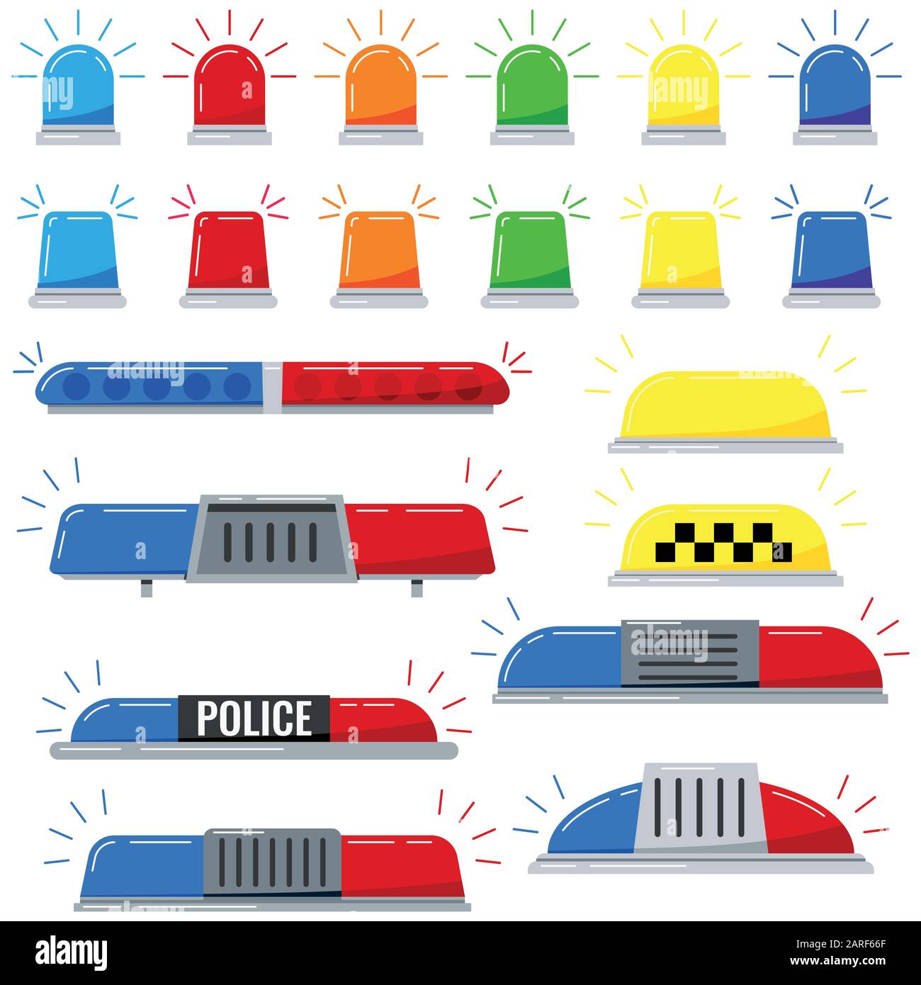 Flashers siren vector icon set isolated on white background. Stock Vector