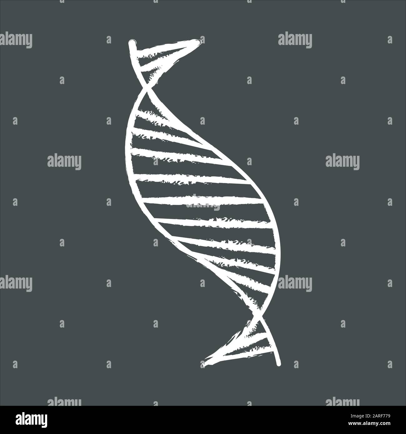 DNA spiral strand chalk icon. Deoxyribonucleic, nucleic acid helix stripes. Chromosome. Molecular biology. Genetic code. Genome. Genetics. Medicine. I Stock Vector