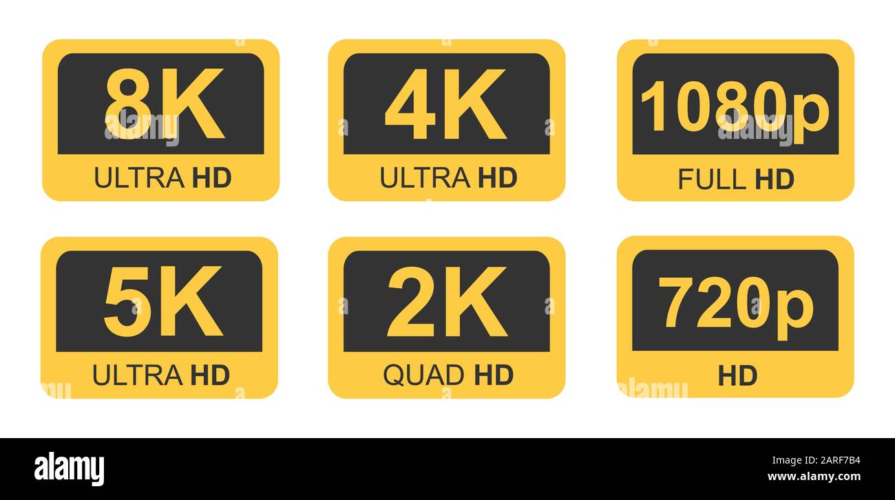 Golden 8K, 4K, 5k Ultra HD Video Resolution Icon Logo High Definition TV  Game Screen monitor Stock Vector Image & Art - Alamy
