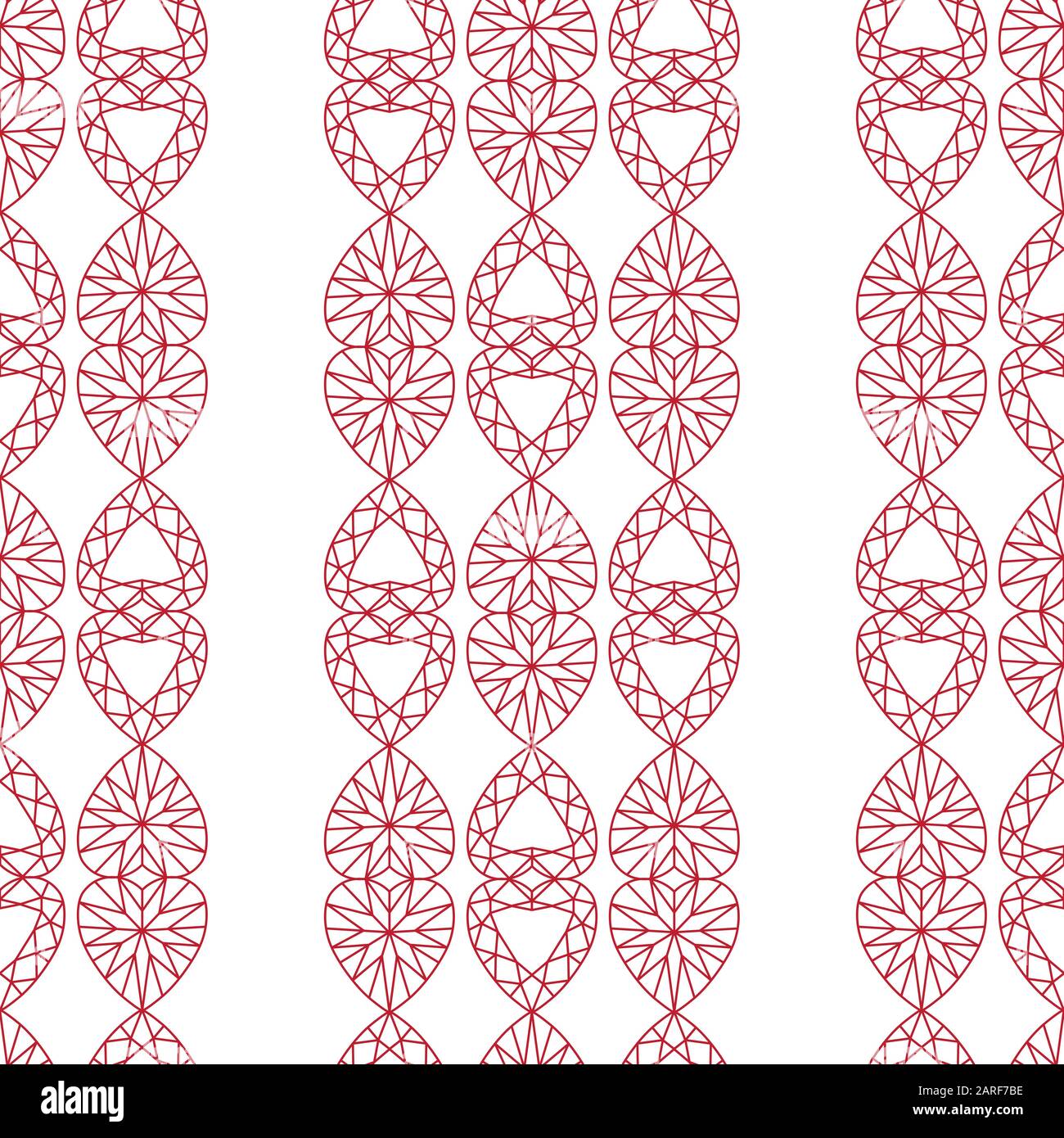 Red Hearts Diamond Seamless Chain Vector Pattern on White Stock Vector
