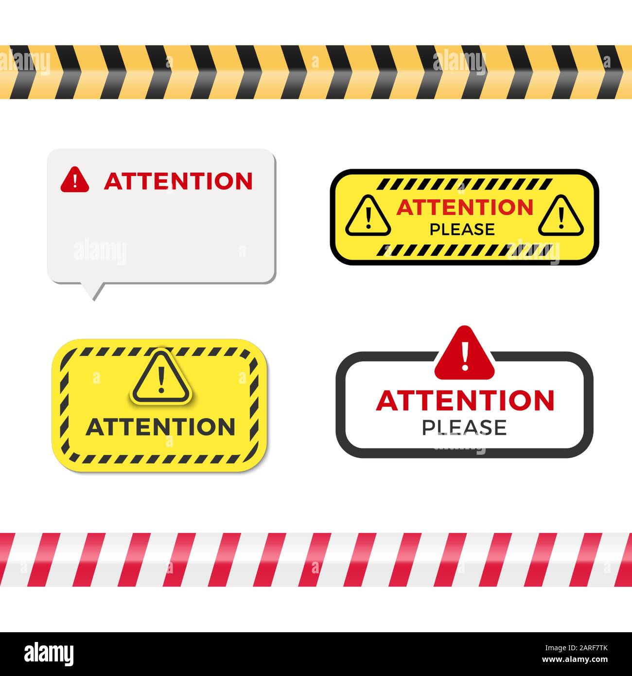 Attention signs set. Caution alert symbols collection. Exclamation ...
