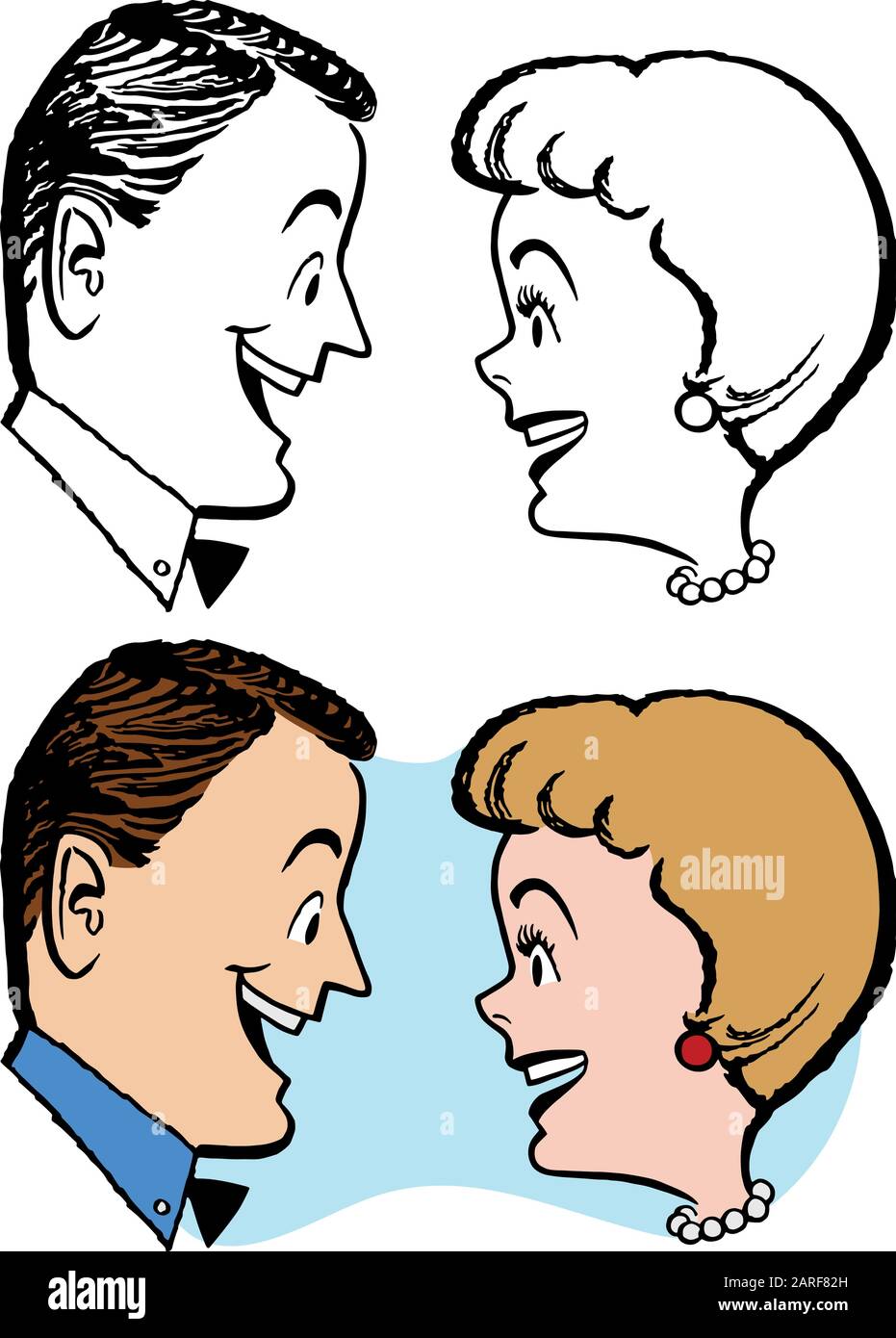 A cartoon of a couple having a conversation. Stock Vector