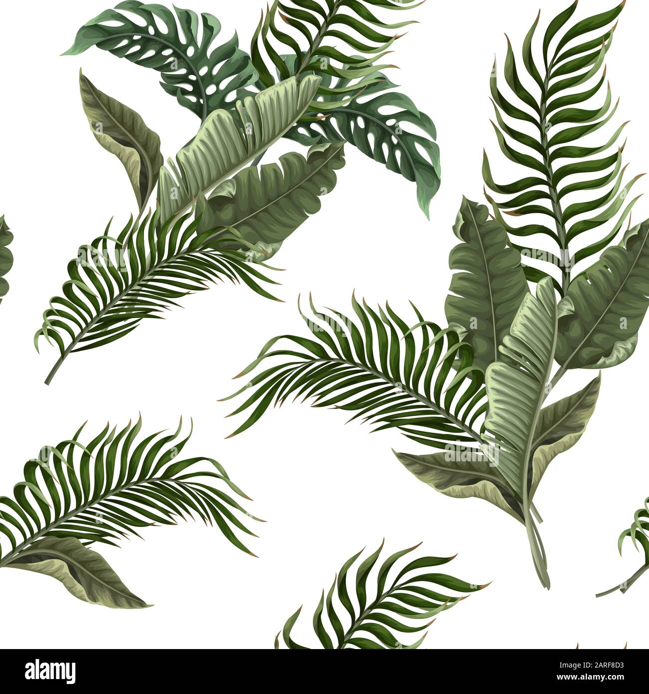 Seamless pattern with tropical leaves on white background. Vector Stock ...