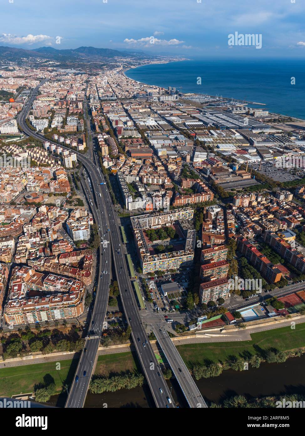 Aerial view of Sant AdriÃ  de Besòs and coast. Barcelona , Spain. Stock Photo