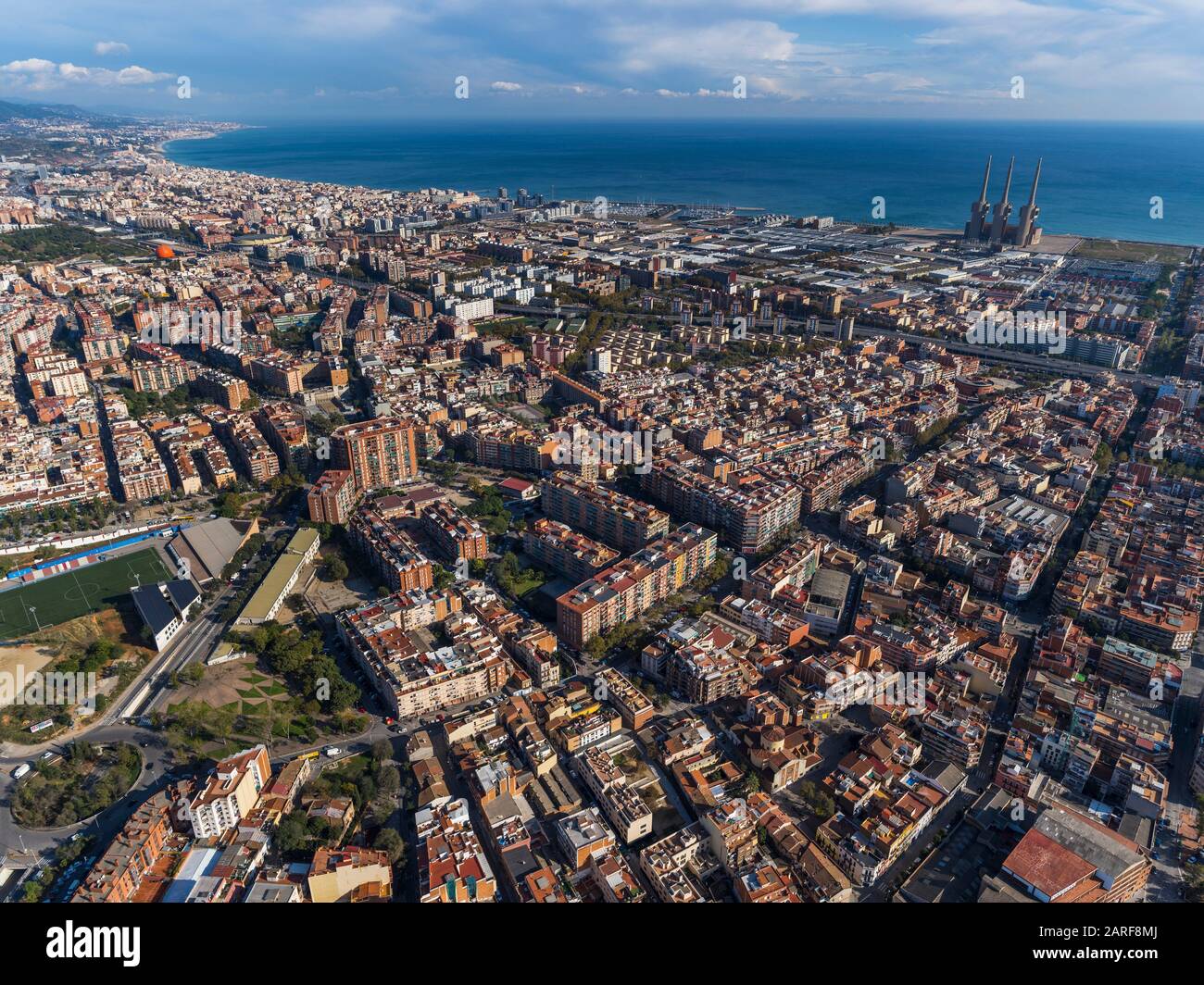 Aerial view of Sant AdriÃ  de Besòs. Barcelona, Spain. Stock Photo