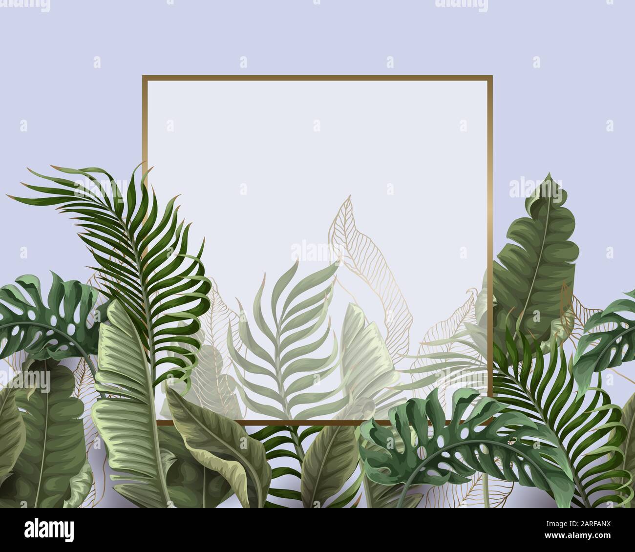 Poster with tropical leaves and gold frame. Vector Stock Vector Image ...