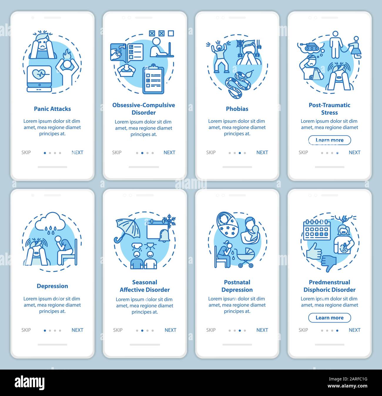 Mental disorders onboarding mobile app page screen with concepts. Post ...