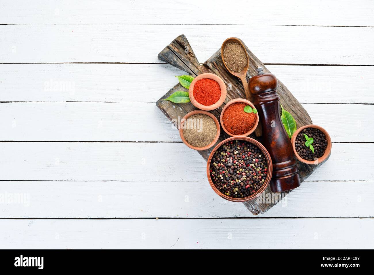 Black pepper, colored pepper, sea salt, ground pepper, dried chili